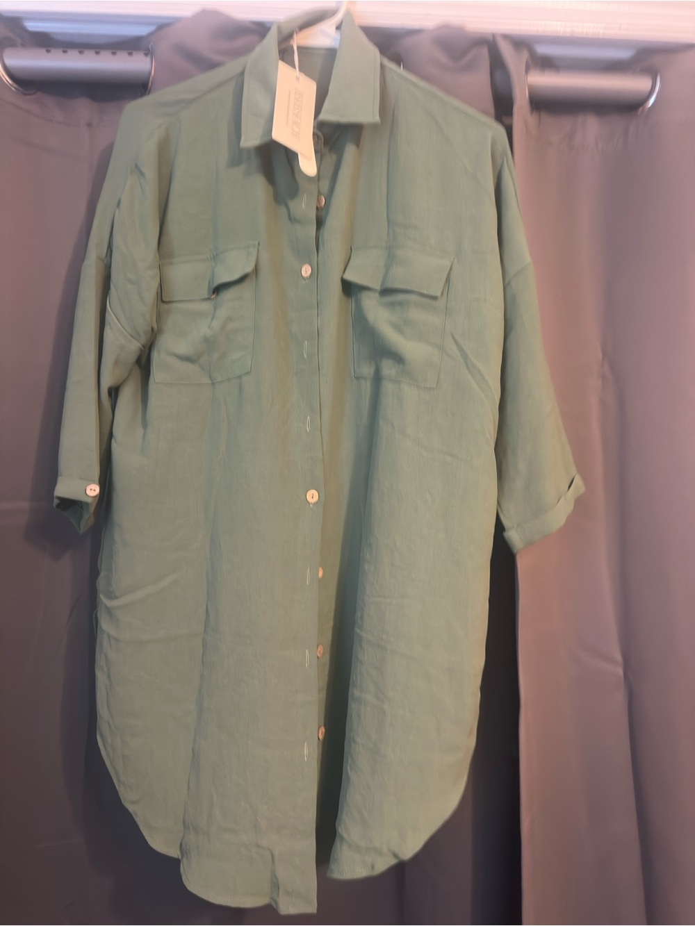 Light Green Button-Front Women's Swim Coverup Shirt